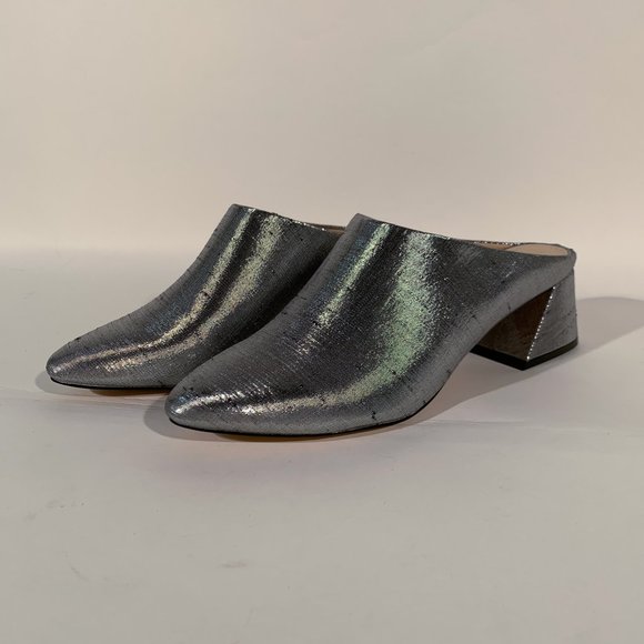 silver metallic mules